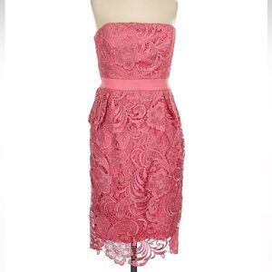 Vintage Cache Pink Strapless Lace Peplum Sheath Cocktail Dress Size 0 XXS XS